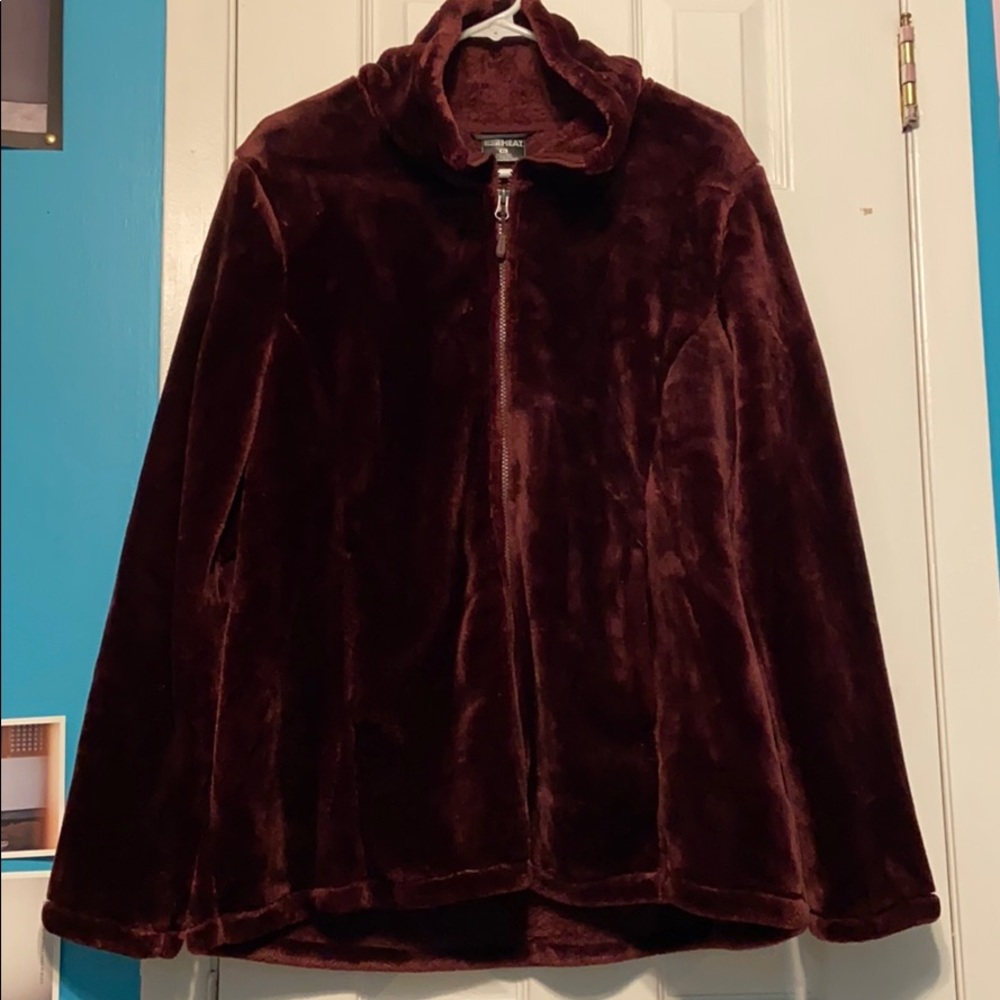 Purple fuzzy zip up sweatshirt